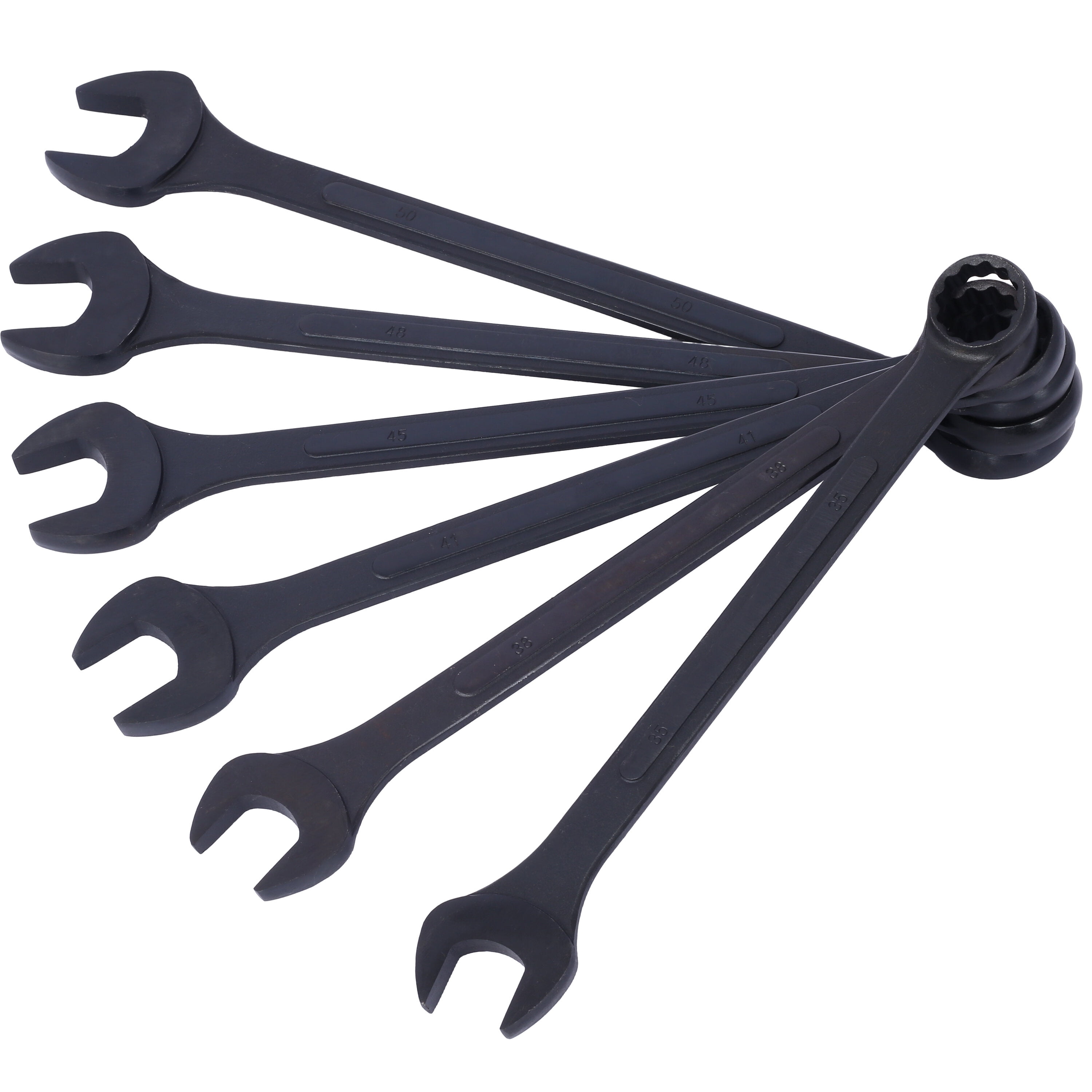 Jumbo Combination Wrench Set extra large, Metric, 6-piece, 35mm to 50mm,Black Oxide, with Pouch,
