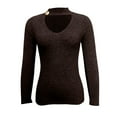 thumbnail image 3 of Women's Choker Neck Cutout Sweater With Button Solid Color Long Sleeve Tops Slim Fit Knitted Sweater Base Sweater, 3 of 6