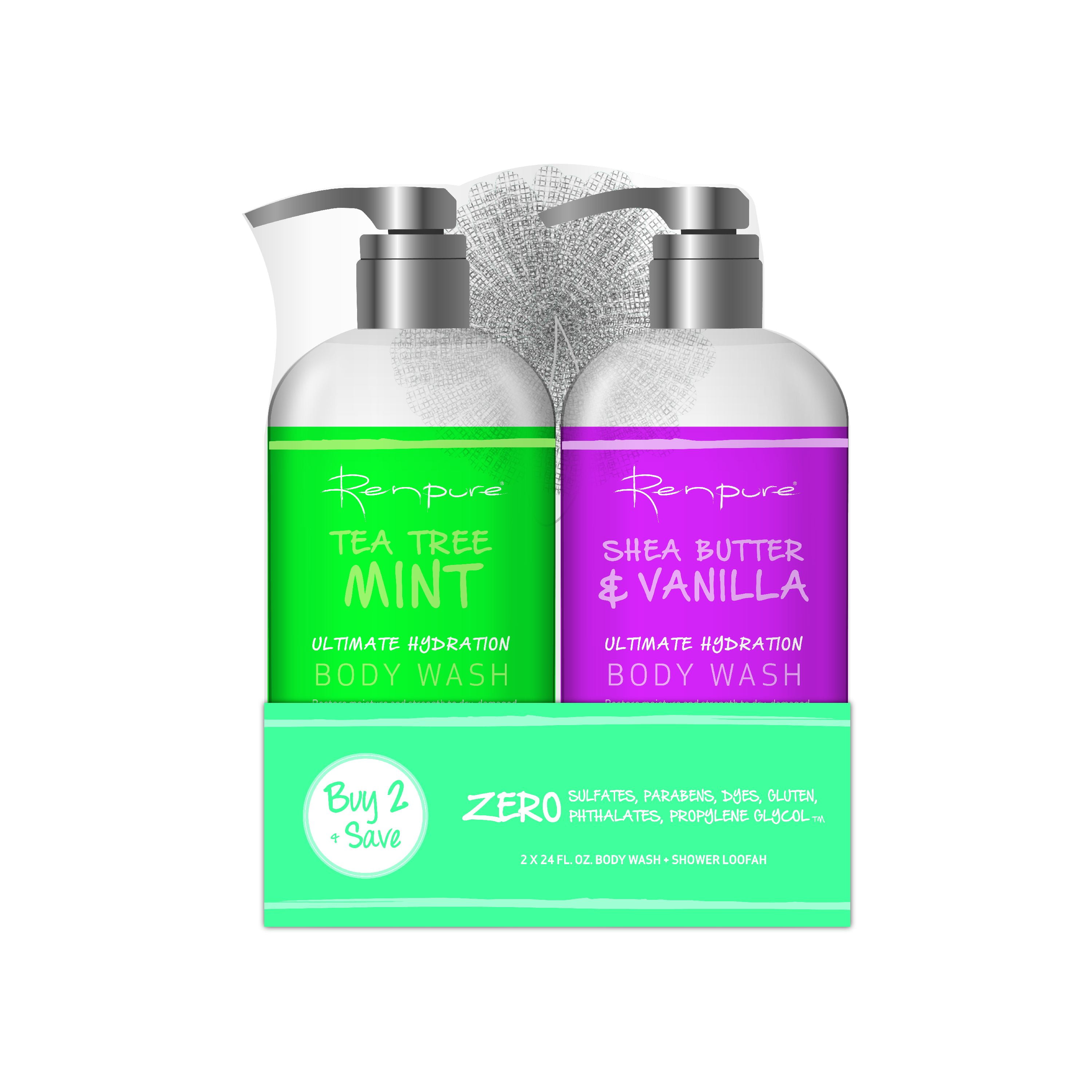 Renpure Tea Tree Mint and Shea Butter & Vanilla Body Wash Holiday Pack