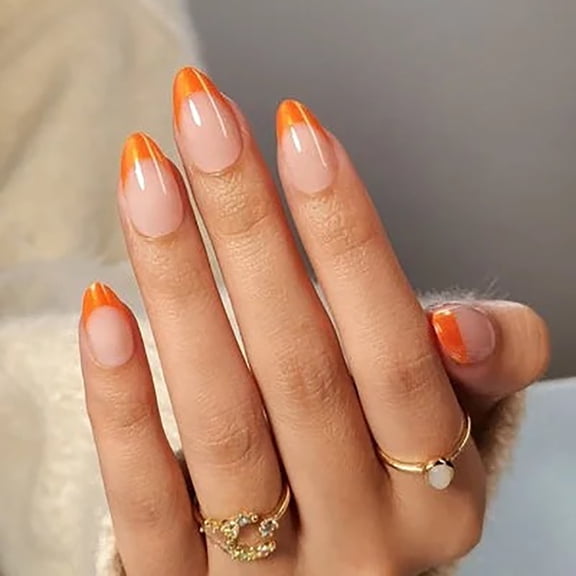CurvLife Sunset French Press-On Nails - 30PCS Almond Shape, Minimalist Solid Color French Design