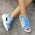 thumbnail image 5 of Xfvqtps Wedge Sandals for Women Mesh Lace up Hollow out Side Cutout Peep Toe Slip on Slingback Thick Soft Sole Beach Summer Sandals Blue, 5 of 9