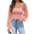 thumbnail image 6 of Women Blouses Silk Long Sleeve Shirt Thin Shirts for Womens Plain Long Sleeve Shirt Pretty Scrub Tops Women Ladies Tops Casual Casual Blouses for Summer Womens Satin Silk Pink XL, 6 of 7