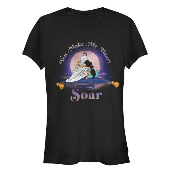 Junior's Aladdin Jasmine Heart Soar  Graphic Tee Black Small