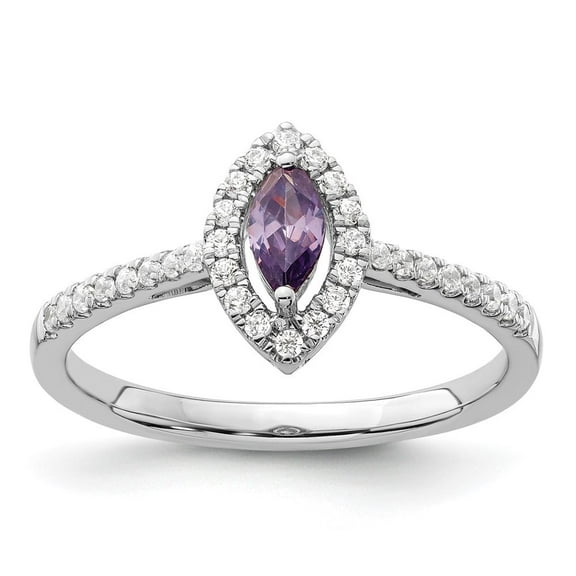 Auriga Fine Jewelry 14K White Gold Lab Grown Diamond and Amethyst Ring for Women Size 7 (Carat: 0.21cttw, Clarity: SI2, Color: GH)