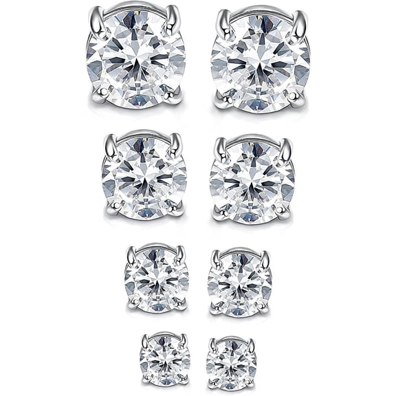4 Pairs Stainless Steel Mens Womens Magnetic Stud Earrings Non-piercing CZ 4-7mm
