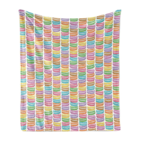 Dessert Soft Flannel Fleece Blanket, French Macarons Delicious Cuisine Paris Pastry Bakery Goods Childish Themed Cartoon, Cozy Plush for Indoor and Outdoor Use, 60" x 80", Multicolor, by Ambesonne