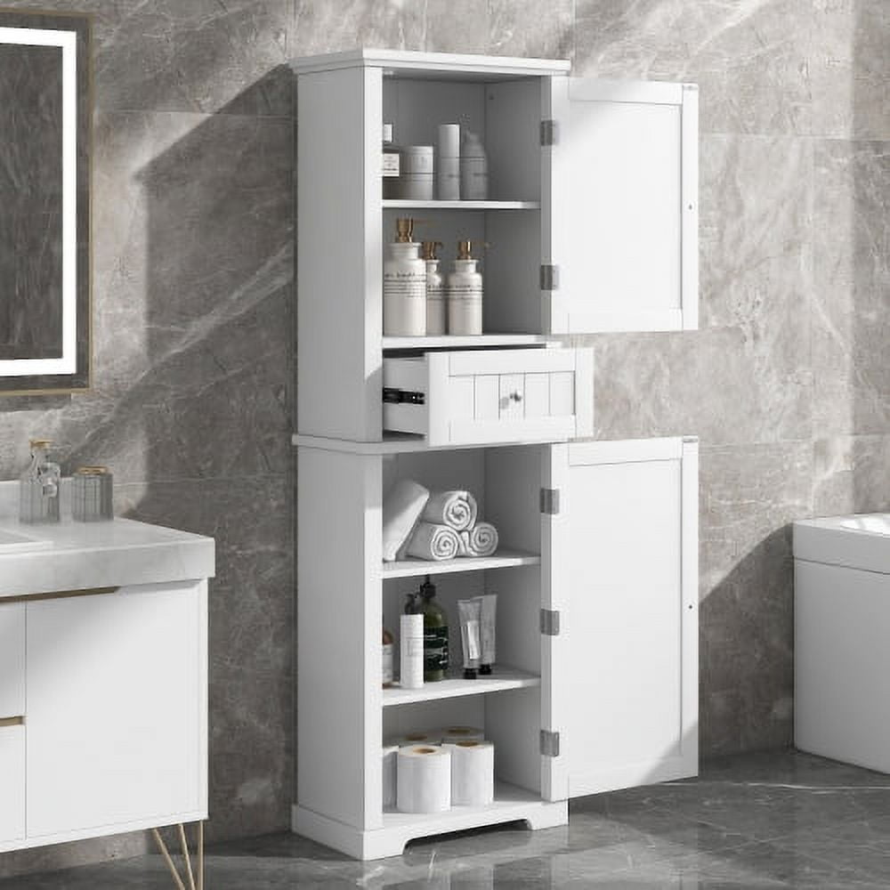 Tall Bathroom Storage Cabinet, 67.3 inch Freestanding Organizers Cabinet with Drawer and Adjustable Shelf for Bathroom, Living Room, Kitchen, Pantry, White