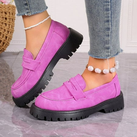 Women s Flat Penny Loafers  Leather Shoes  Preppy Style Slip On Casual Round Toe Faux Shoes