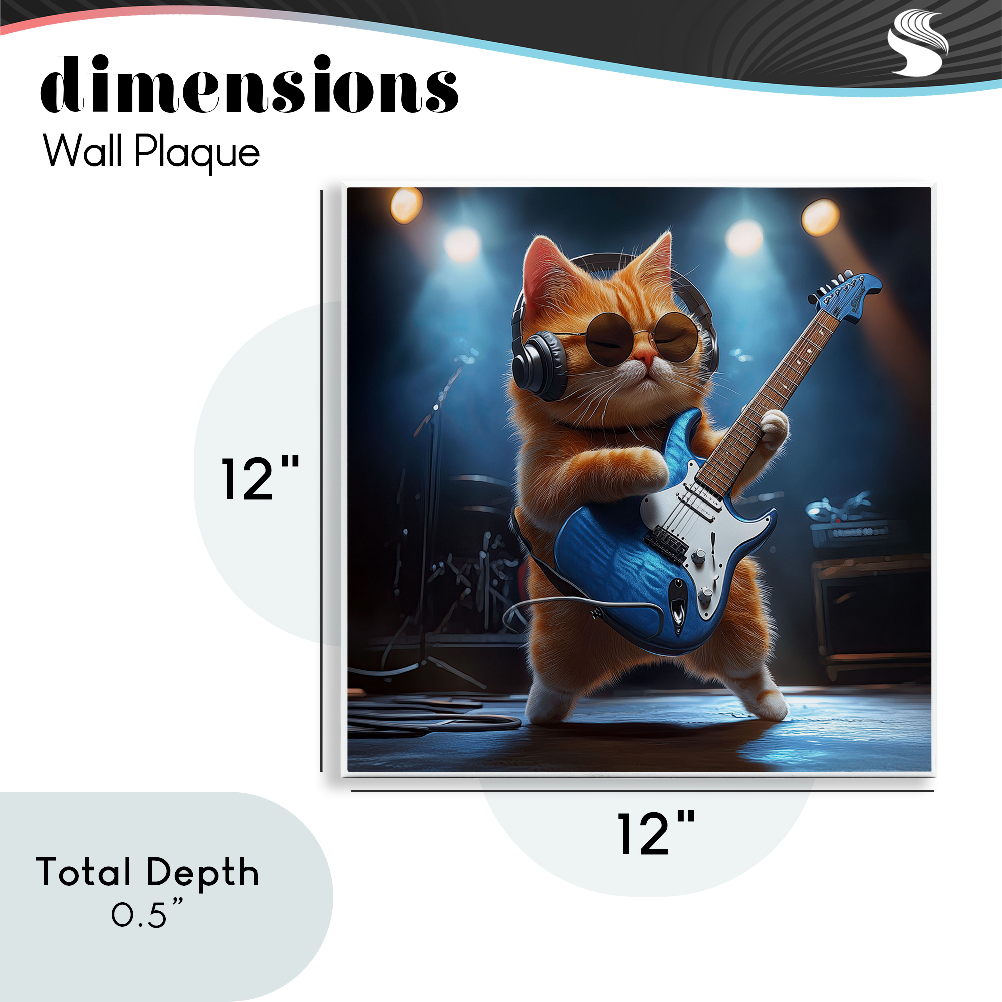 Cat Guitarist in Band Wall Plaque Art, design by Jim Baldwin
