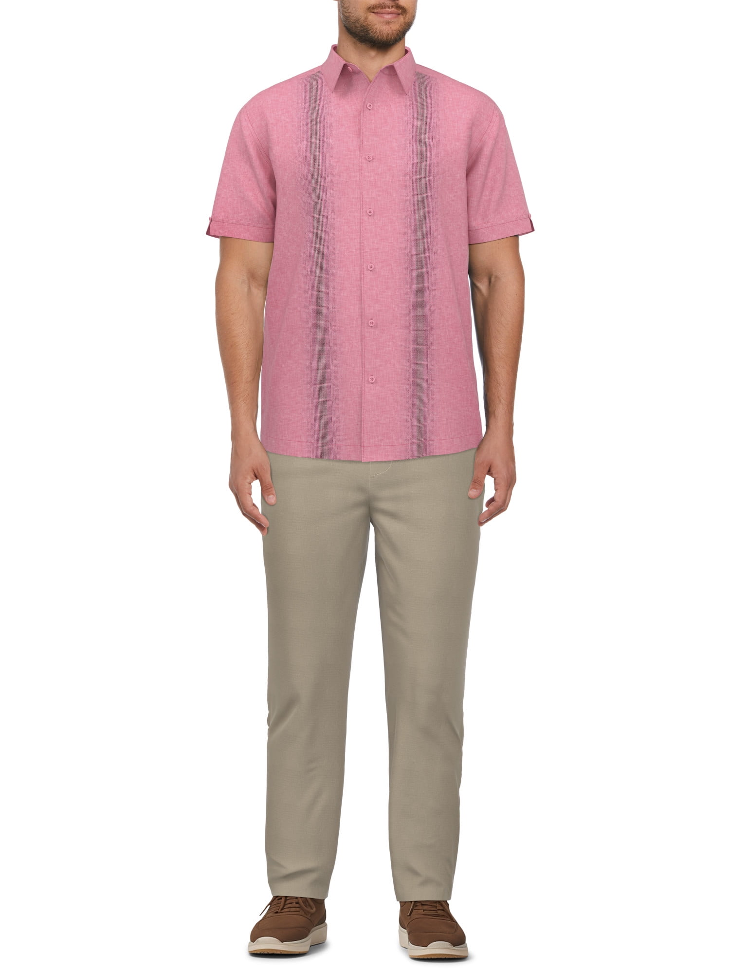 Cafe Luna Men’s Crosshatch Gradient Print Panel Short Sleeve Shirt, up to Size 5XL