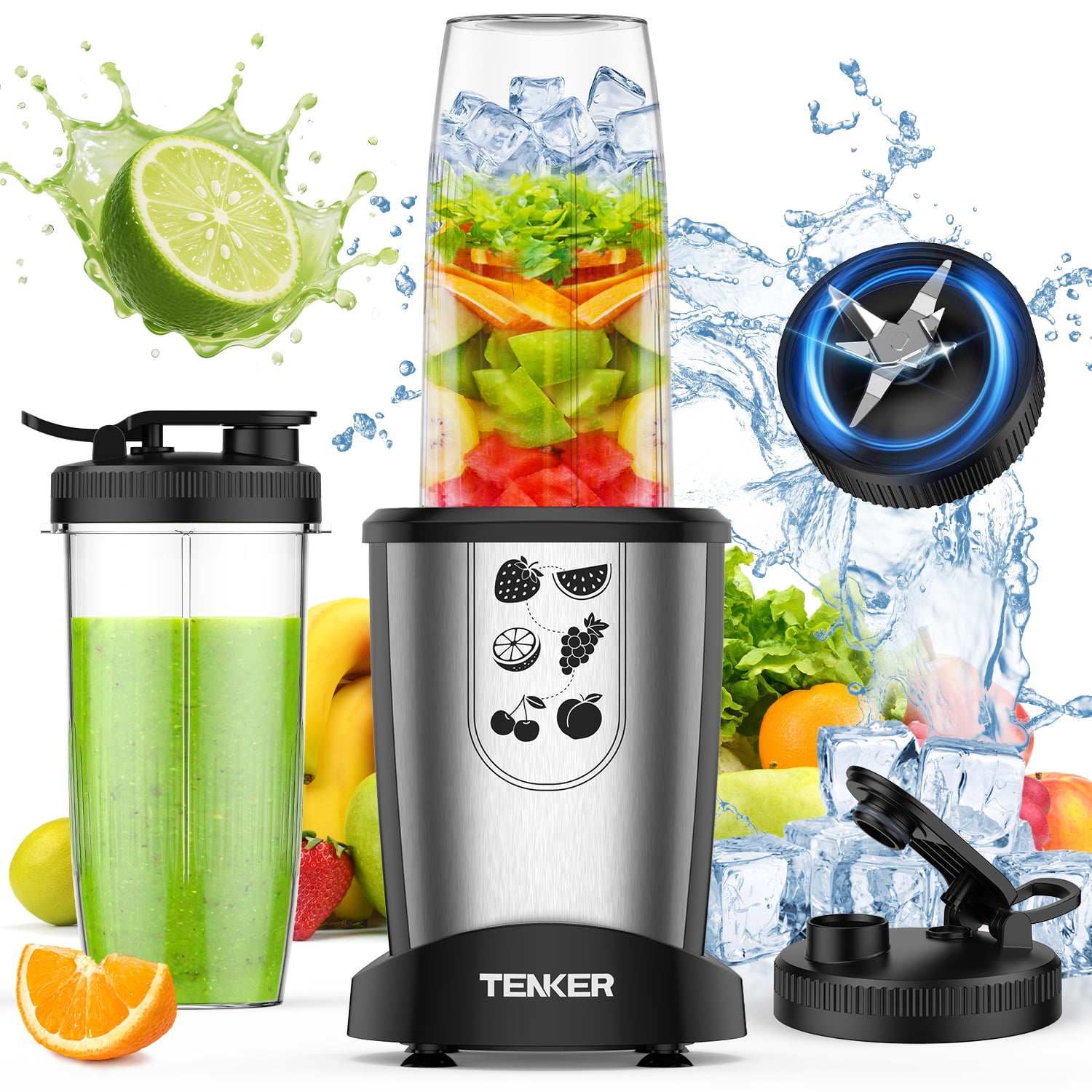 1000W Personal Blender for Smoothies and Shakes, Smoothie Maker with 6 Blades, 2*23 oz Cups, 1*10oz Grind Cup, Portable Blenders for Kitchen