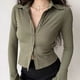 thumbnail image 4 of Blouses polo lapel single-breasted flared Collar Solid sleeve shirt Five-color women's slim long-sleeve Casual Streetwear top, 4 of 5