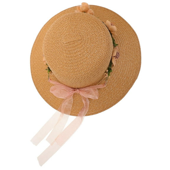 WHAMVOX Women Lady Wide Brim Hat Summer Beach Straw Sun Floppy Hats for Adults (Khaki Garland)