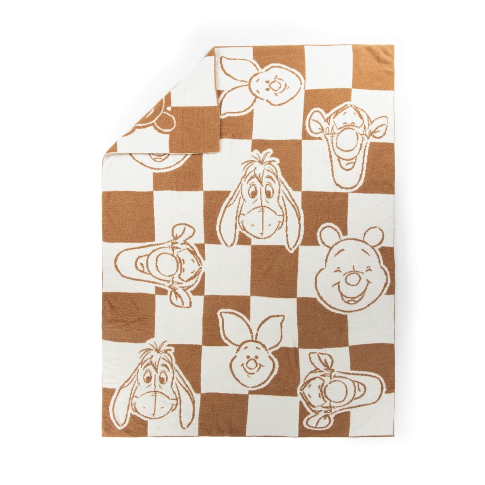 Winnie The Pooh Oversized Throw Blanket, Soft Feather Knit, All Ages, Tan & White, Disney, 50" x 70"