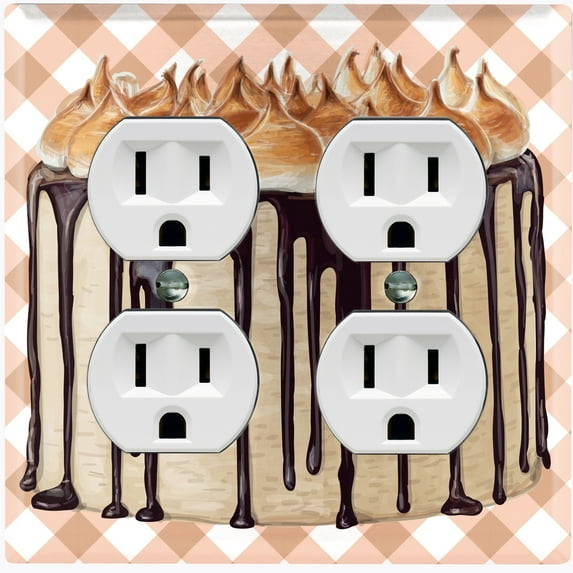 Metal Light Switch Wall Plate Outlet Cover (Vanilla Chocolate Roasted Marshmellow Cake - Double Duplex)