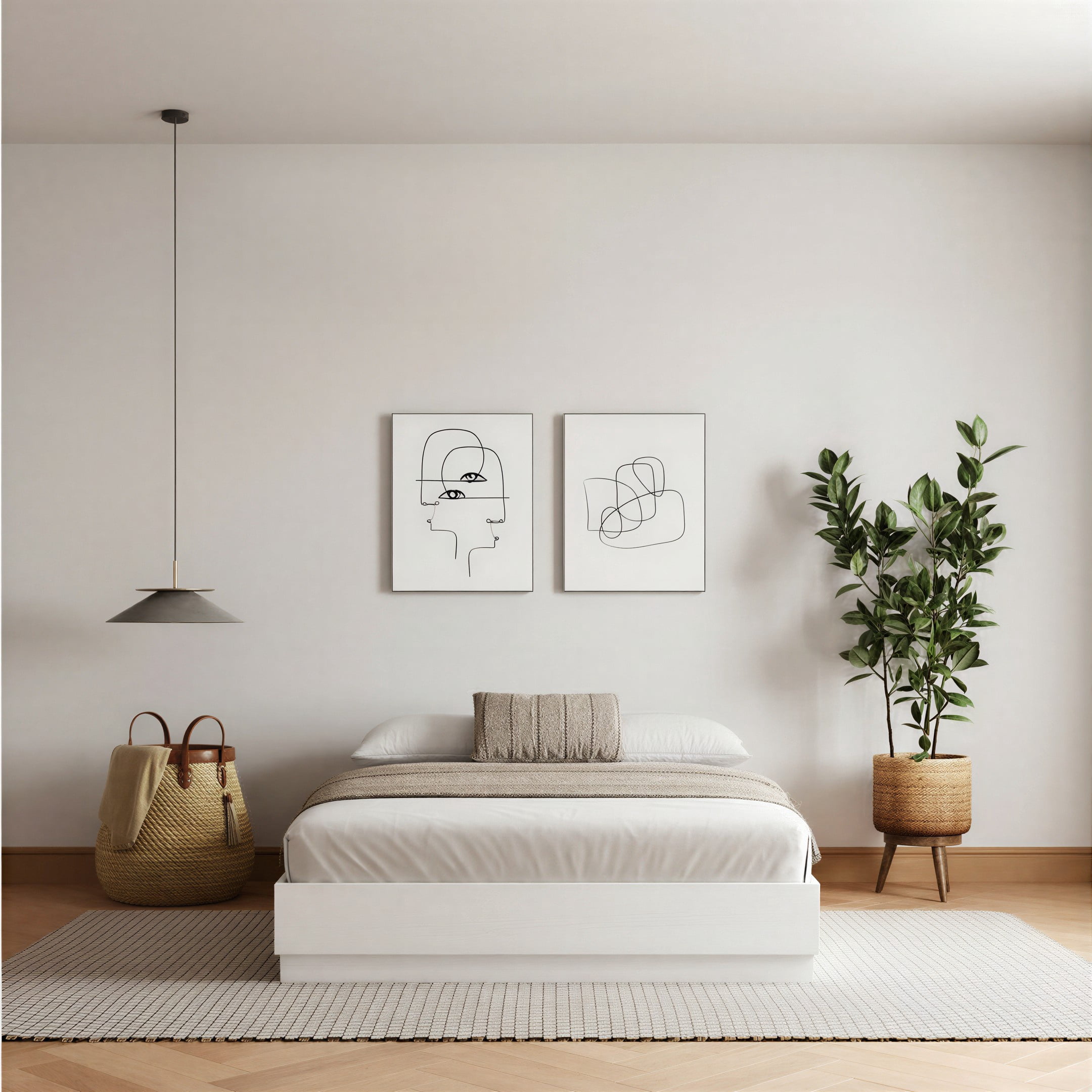 Nexera Milano Queen Size Platform Bed Frame, White Woodgrain