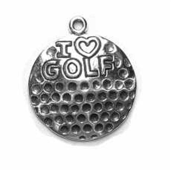 Sterling Silver 18" .8mm Box Chain I HEART GOLF On A Golf Ball Pendant Necklace