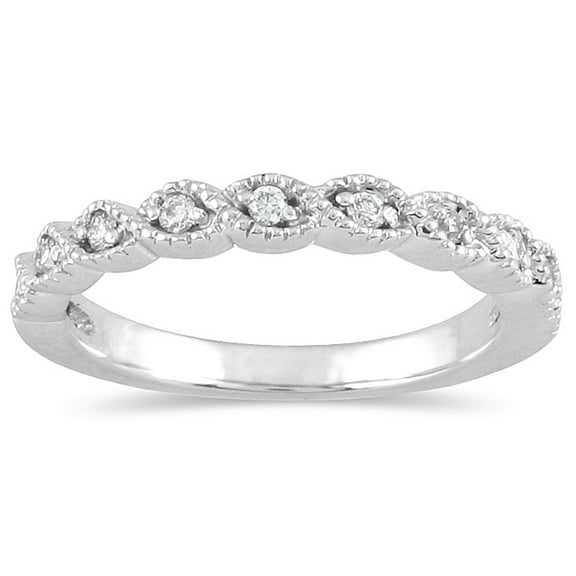 SZUL Women's 1/8 Carat TW Diamond Wedding Band in 10K White Gold (J-K-L Color, I2-I3 Clarity)