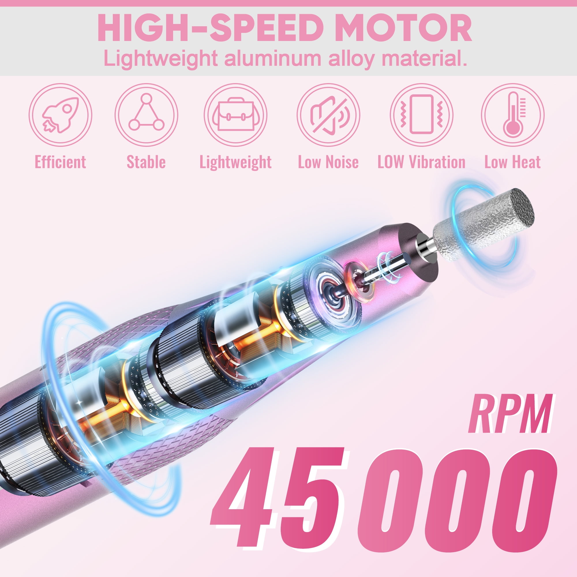 Sdlogal Professional Electric Nail File Drill Kit Rechargeable Manicure 45000 RPM Battery Powered