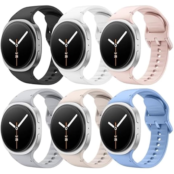 xixishop 6 Pack Sport Bands Compatible for Samsung Galaxy Watch 8 Band 40mm 44mm/Galaxy Watch 8 Classic 46mm, No Gap Soft Silicone Strap for Men Women