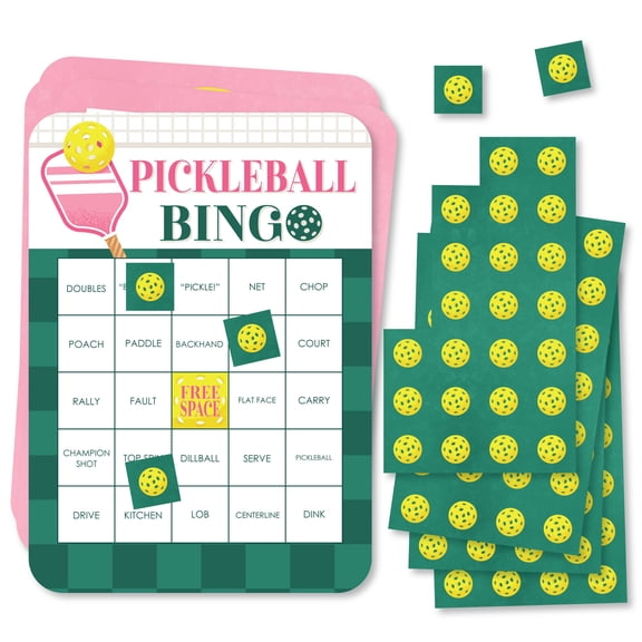 Big Dot of Happiness Pink Pickleball Bingo Cards and Markers, Country Club Party Bingo Game Activity for Bridal Showers or Pickleball Birthday Parties - Set of 18