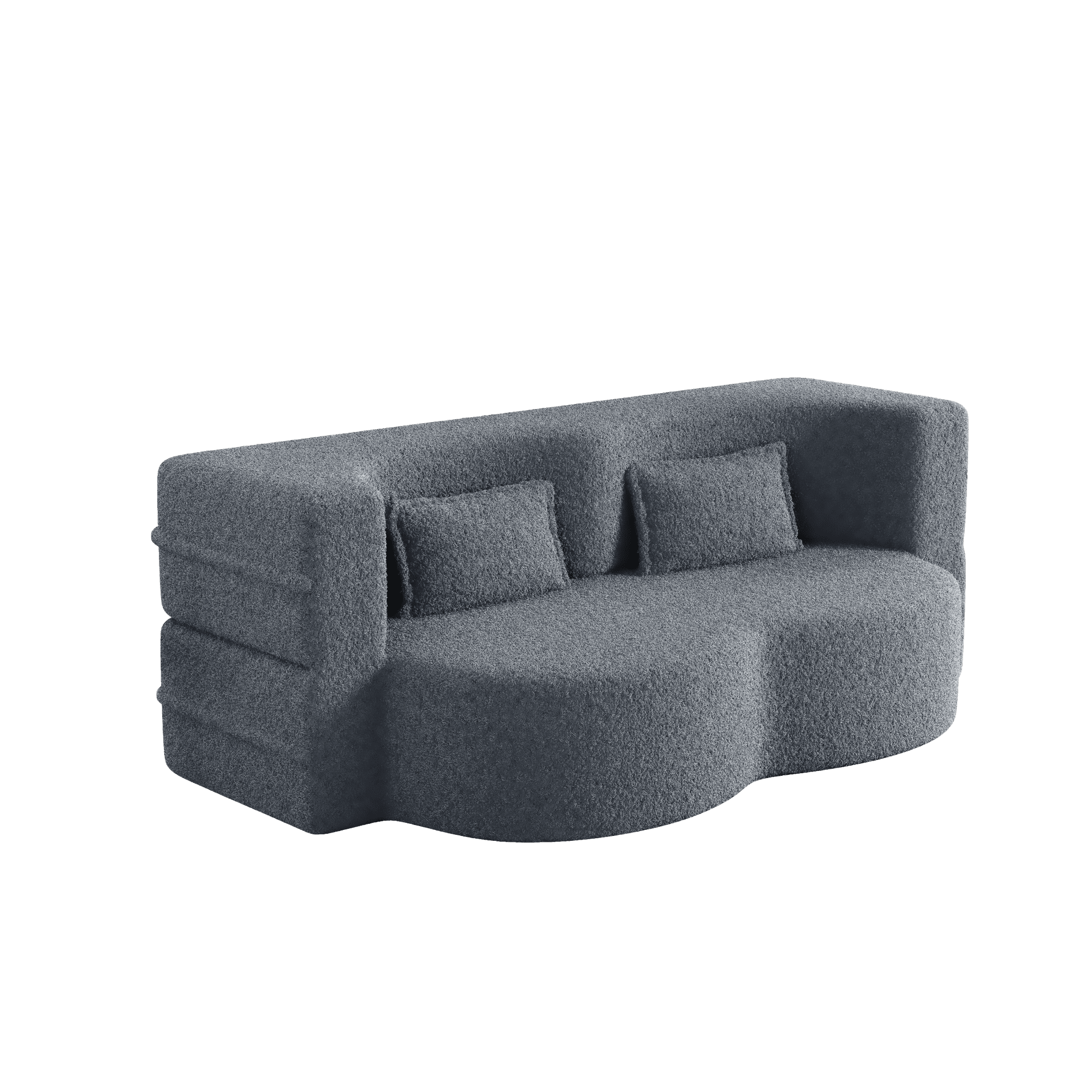 Convertible Futon Sofa Bed,Modern Floor Sofa with 2 Pillows,Teddy Fabric Foam-Filled Sleeper Sofa Bed,15" Full Size Folding Mattress for Living Room,Guest Bed,Playroom,Gray