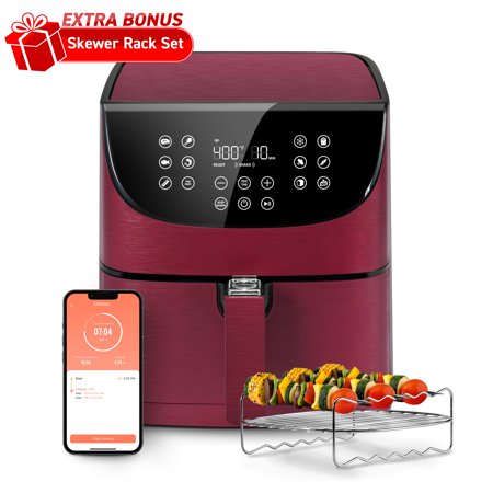 Cosori Air Fryer CAF-P581S-RUSR  Smart 5.8 QT xl Large Oven Combo  with Walmart Exclusive Bonus Skewer Rack Set  Voice Control  Burgundy