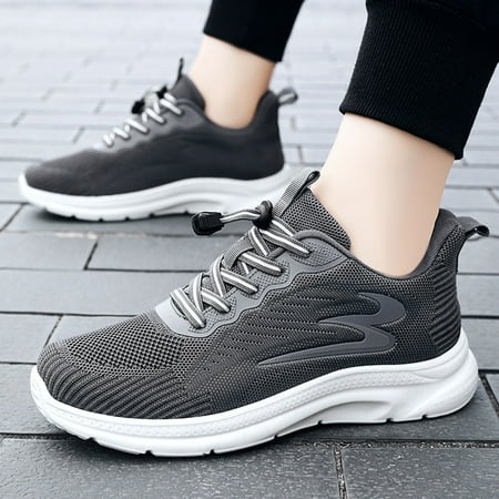 

Fashion Summer And Autumn Men Sneakers Shoes Fly Woven Mesh Breathable Elastic Band Casual Easy To Wear Grey 8