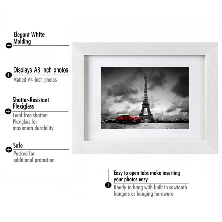 2-in-1 8x8 Picture Frames White Matted 6x6 Wooden Picture Frame Poster Frame Document Diploma and Certificate Frame for Wall Hanging Home Decoration