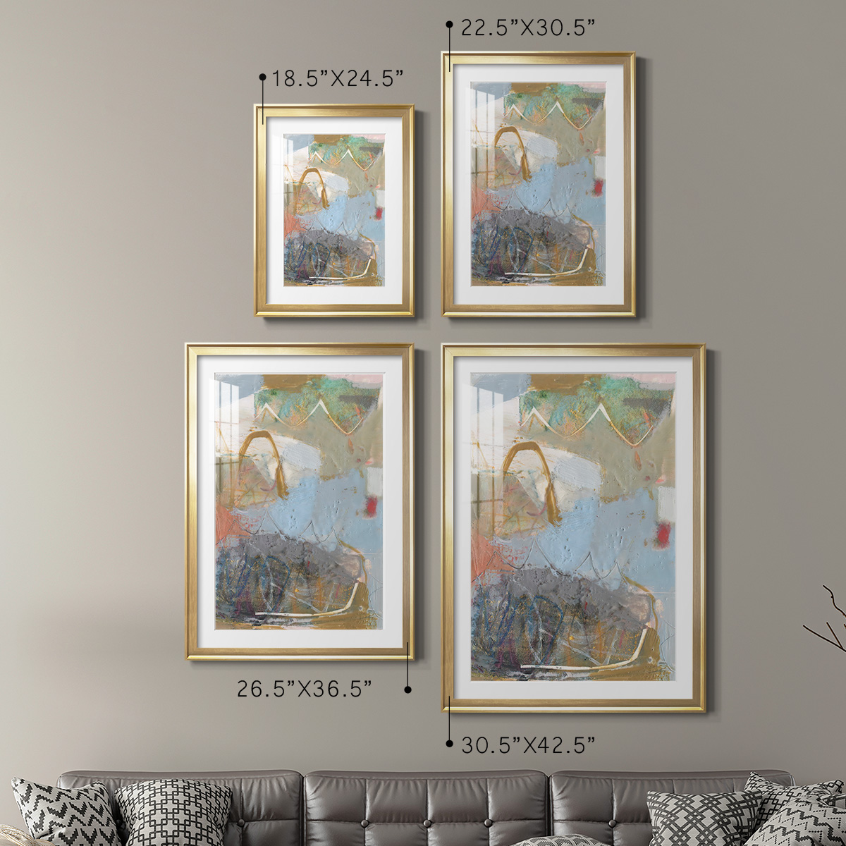 Wexford Home Minim I Premium Framed Print, 30.5" x 42.5" - Ready to Hang, Gold (Set of 2)
