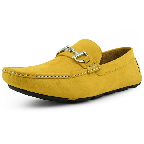 Amali Mens Slip On Casual Driving Loafers With Buckle Mustard Size 10