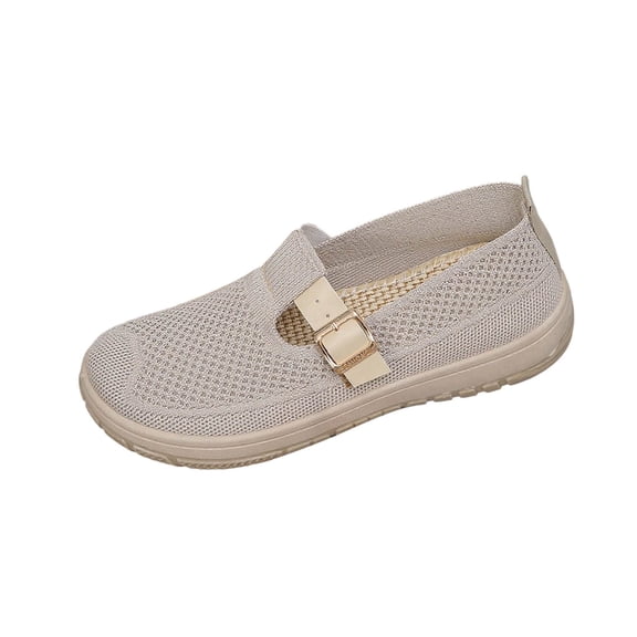 Beige Breathable Mesh Slip On Shoes For Women Comfortable Casual Walking Shoes Lightweight