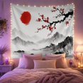 thumbnail image 2 of Red Sun and Blossoms Over Misty Mountains, Serene Japanese Inspired for Nature Lovers Art Decor Print, Housewarming Gift Tapestry Wall Hanging for Living Room and Study Room, 2 of 7