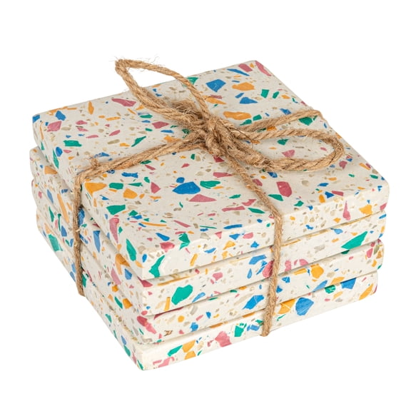 Bloomingville 4-Piece Square Resin and Terrazzo Coasters, Multicolor