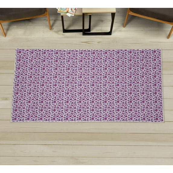 Luau Decorative Rug, Flourish Pattern with Blossoming Hibiscus Flowers Springtime in Hawaii Theme, Quality Carpet for Bedroom Dorm and Living Room, 6 Sizes, Fuchsia White, by Ambesonne