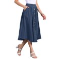 thumbnail image 4 of INSPIRE CHIC Cotton Midi Skirt for Women's Summer Casual Button Decor Elastic Waist A-Line Skirts with Pocket M Dark Blue, 4 of 6