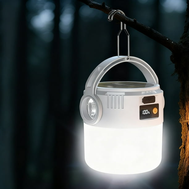 Luz solar para acampar | Linterna LED recargable con foco COB | Lámpara de emergencia portátil para exteriores, ideal para acampar, hacer senderismo y puestos de mercado | Batería de larga duración