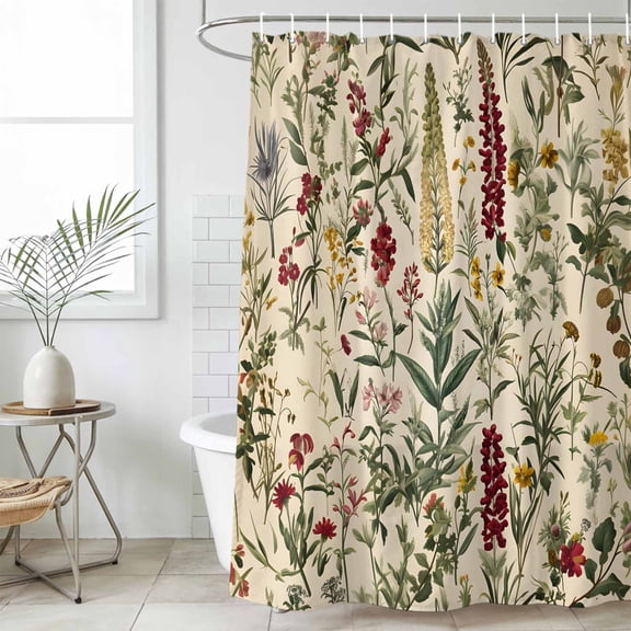 Vintage Plant Waterproof Fabric Shower Curtain,Boho Botanical Flowers Green Leaf Ferns Waterproof Fabric Shower Curtain for Bathroom Curtains Bathtubs Shower Curtains with 12 Hooks Extra Long 72x96