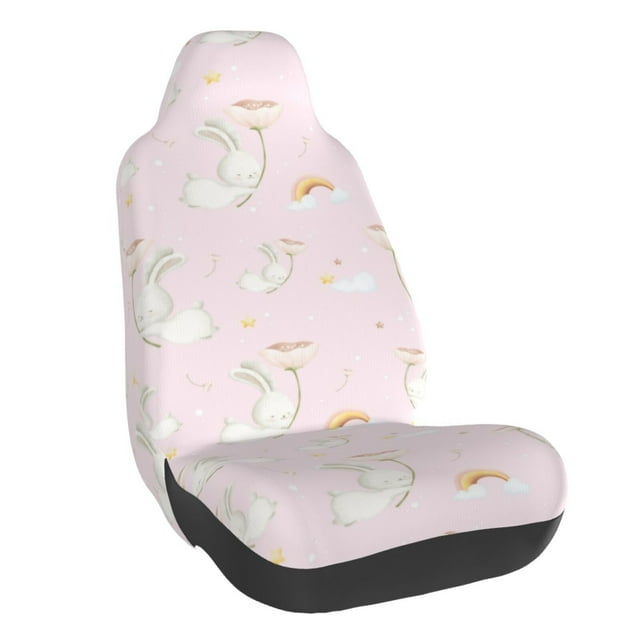Wukai Rainboe And Rabbit Full Set Car Seat Covers with Soft Padding Universal Auto Front Seats Protector and Cushion Mat
