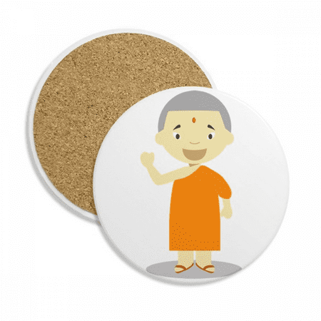 

Orange Gown Monk Nepal Cartoon Coaster Cup Mug Tabletop Protection Absorbent Stone