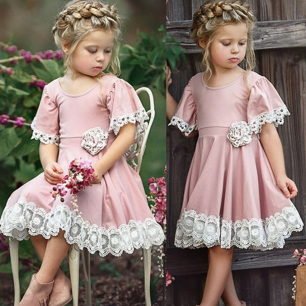 Princess Kids Baby Girls Dress Lace Floral Party Dress Easter Casual Dresses