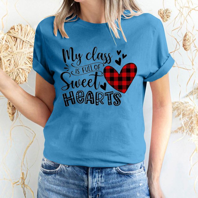 Pisexur Valentines Day T-shirt Top T-shirt à Manches Courtes Imprimé Amour de la Saint-Valentin pour Femmes, Col Rond