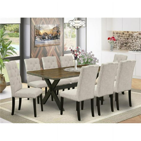 9 Piece X-Style Dining Table Set - Dark Khaki