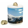 thumbnail image 1 of Mountain Piggy Bank, Snowy Mountain Scenery in the Summertime Cloudy Sky Natural Beauty Pattern, Ceramic Coin Bank Money Box for Cash Saving, 3.6" X 3.2", White Blue Brown, by Ambesonne, 1 of 4