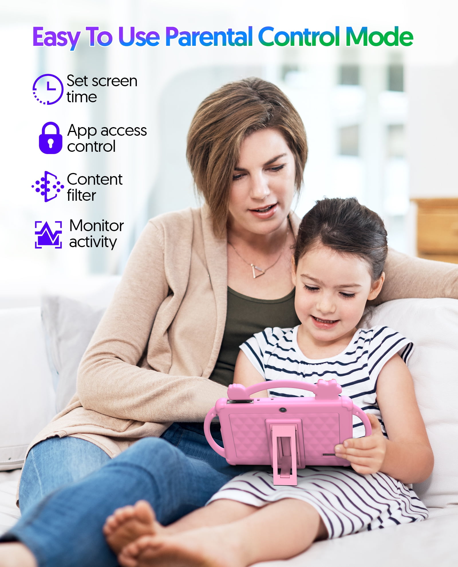 Kids Tablet 7 inch Android 13 Tablet for Kids 32GB ROM 4GB RAM 1TB Expanded, Quad-Core Toddler Tablet with Shockproof Case, Bluetooth, Wifi, Parental Control, Dual Camera, GPS, Games