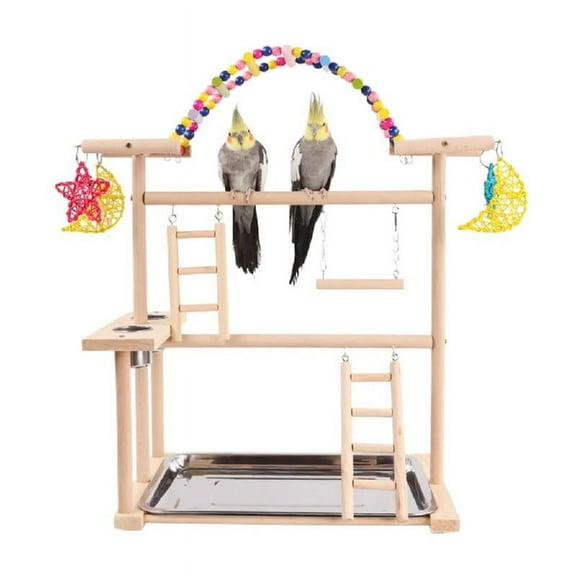Yammee Bird Play Stand with Ladder Suit Activity Center Multi Level Bird Gym Stand for Budgies Cockatiels Indoor Use