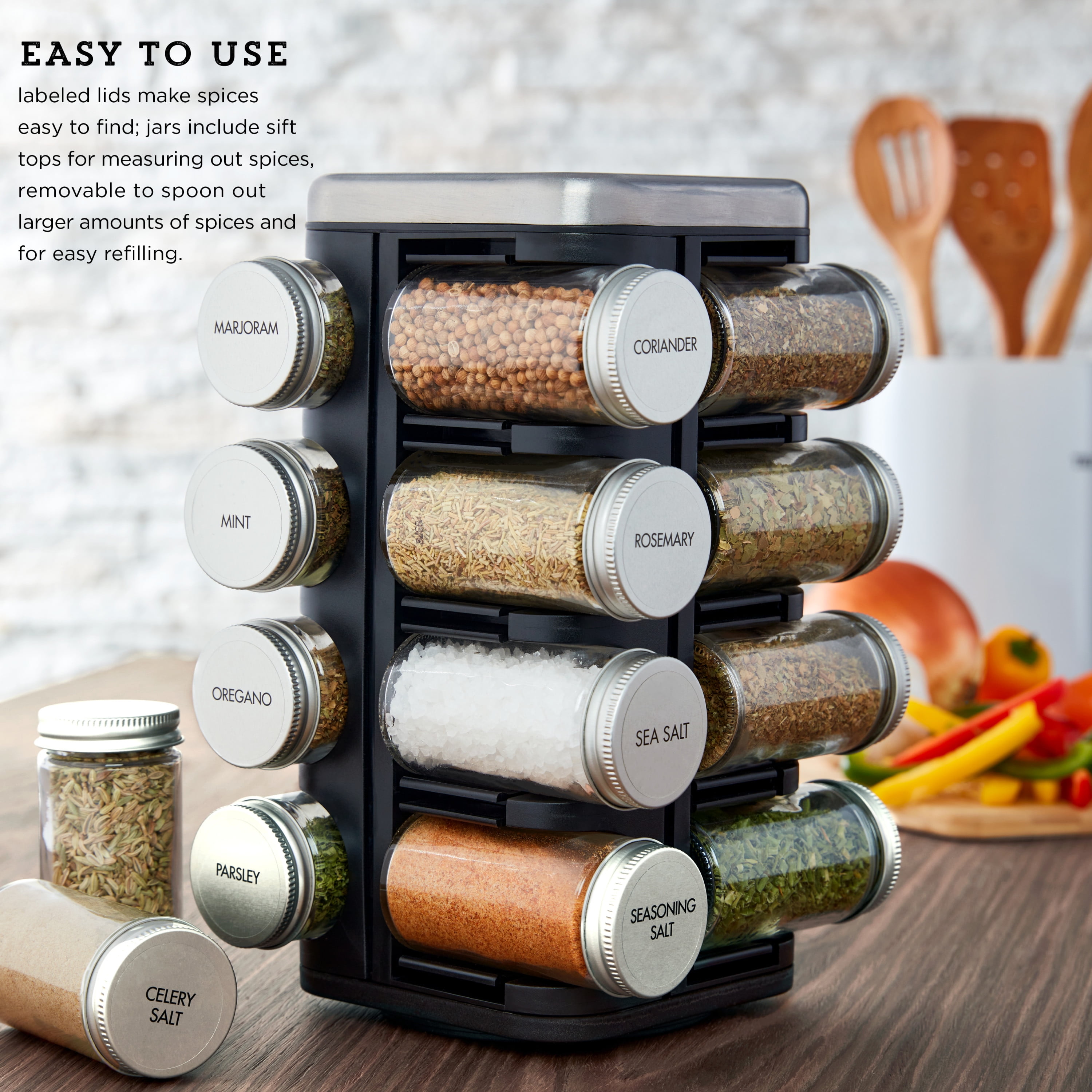 Kamenstein Duke 16-Jar Hanging Spice Rack with Pre-Filled Glass