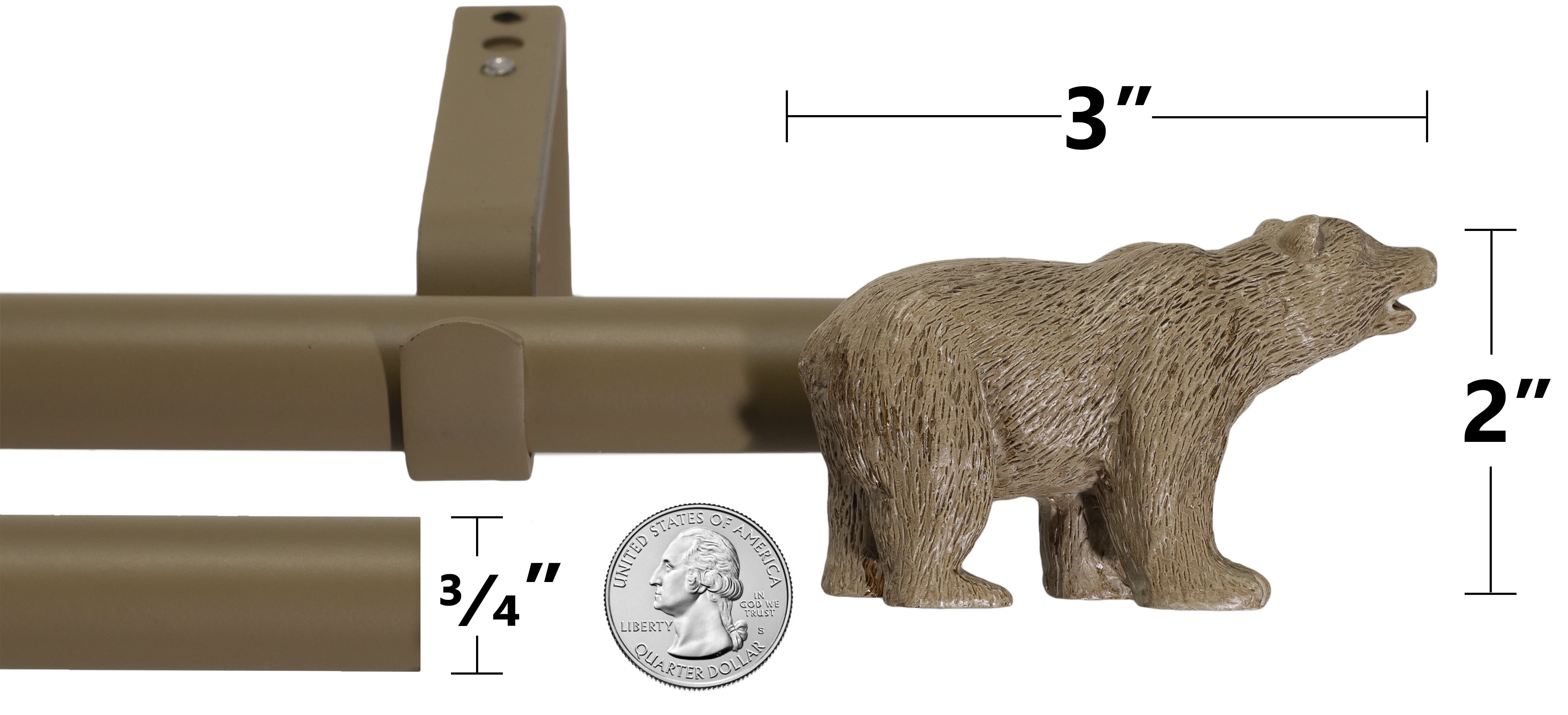 Urbanest Farmhouse Bear 3/4" Adjustable Curtain Rod – Heavy-Duty Telescoping Drapery Rod with Decorative Bear Finials – Extendable Window Rod for Curtains & Drapes, 28"–48″, Cottage Beige