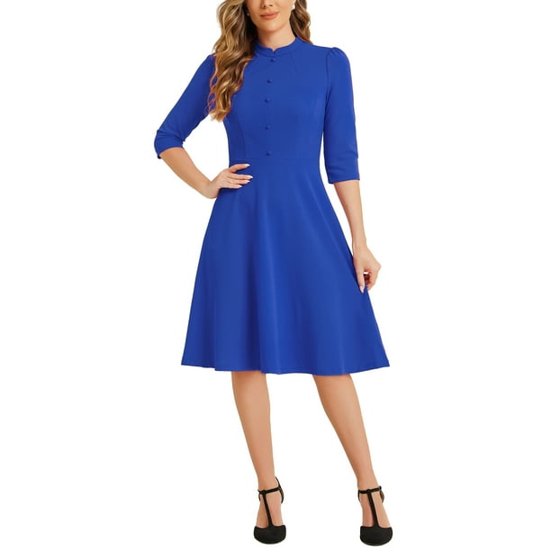 INSPIRE CHIC Women's Vintage Dress 3/4 Sleeves Stand Collar Office A-Line Dress M Royal Blue - Walmart Business Supplies INSPIRE CHIC Women's Vintage Dress 3/4 Sleeves Stand Collar Office A-Line Dress M Royal Blue - Walmart Business Supplies