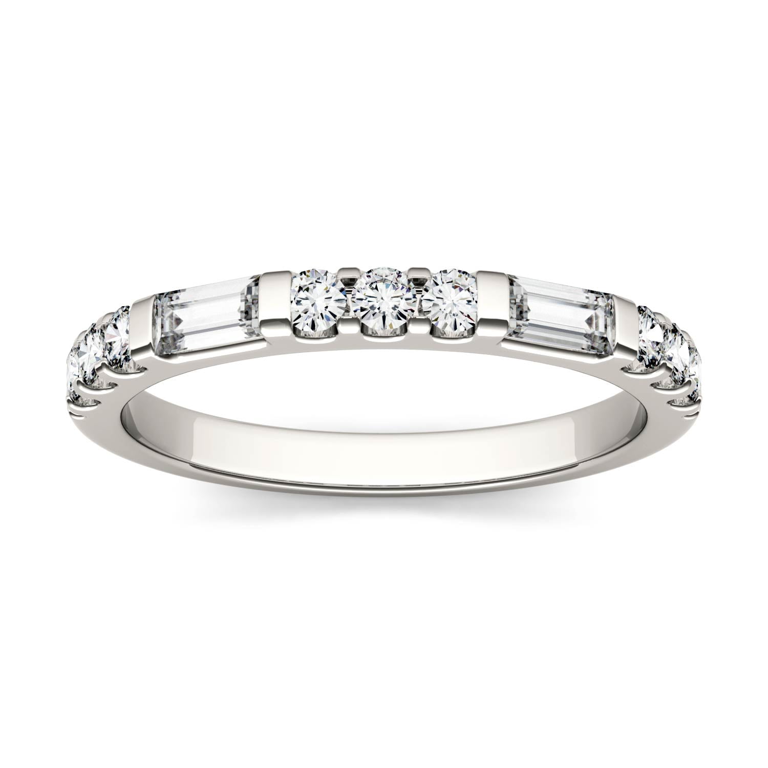14K White Gold Moissanite by Charles & Colvard Round and Baguette ...